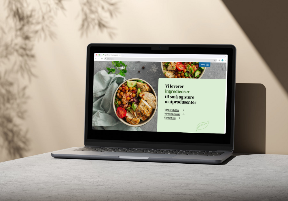 Bilde av en bærebar datamaskin som viser nettsiden til Alimenta