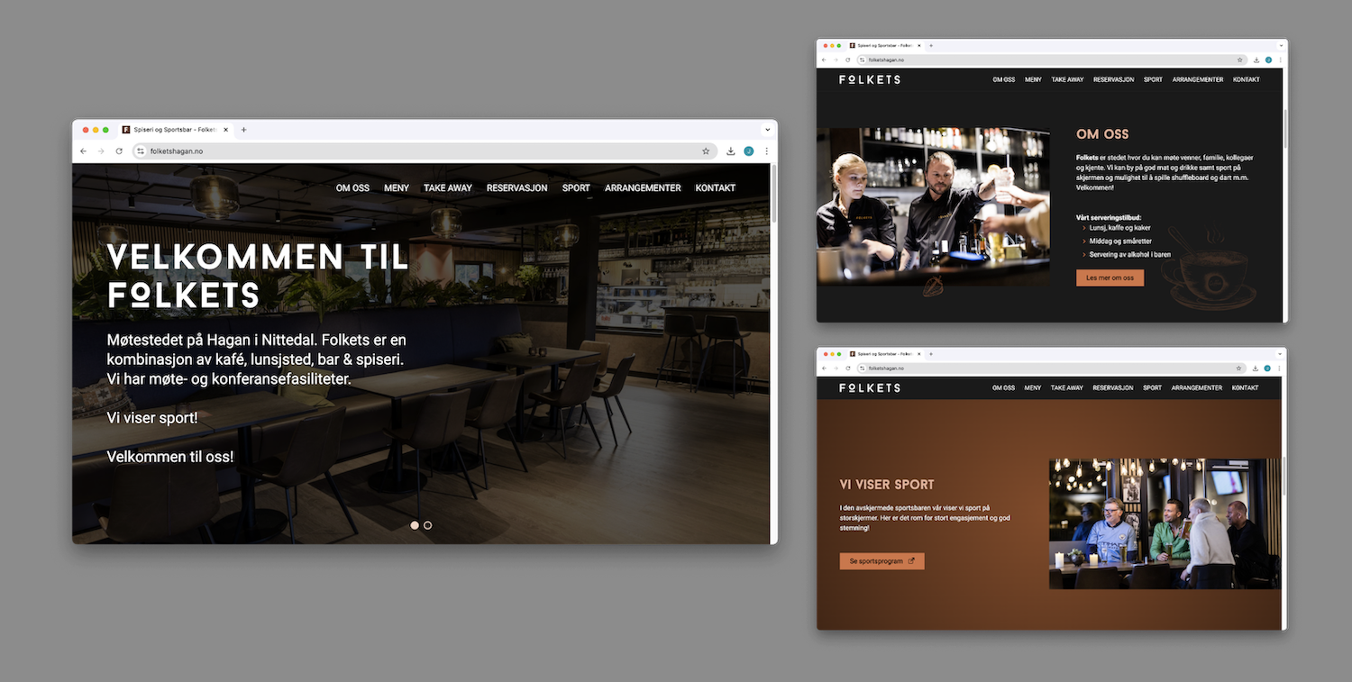 Skjermbilder av nettsiden til Folkets Hagan