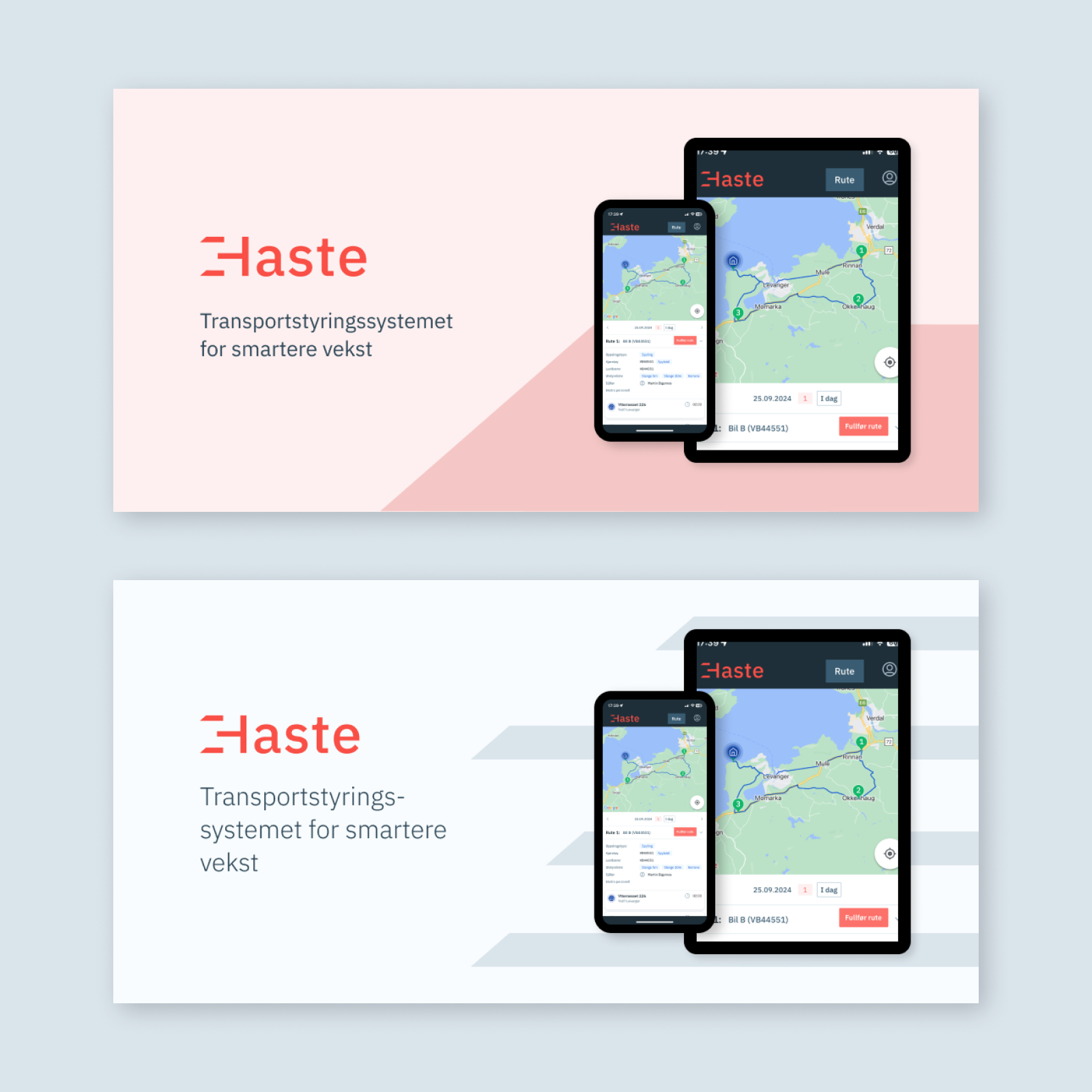 Visualisering av promografikk til Haste applikasjon, liggende format