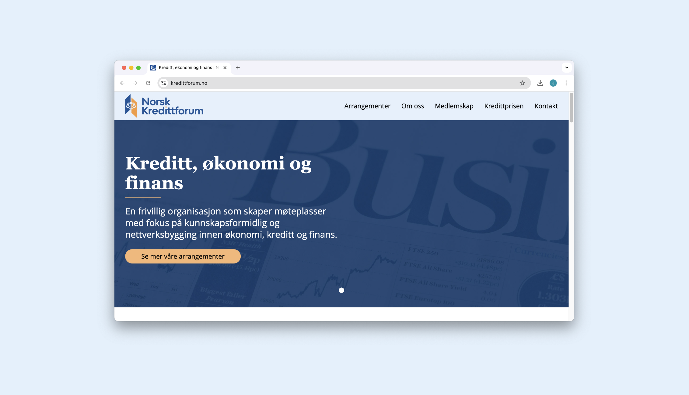 Skjermbilde av forsiden til nettsiden til Norsk Kredittforum