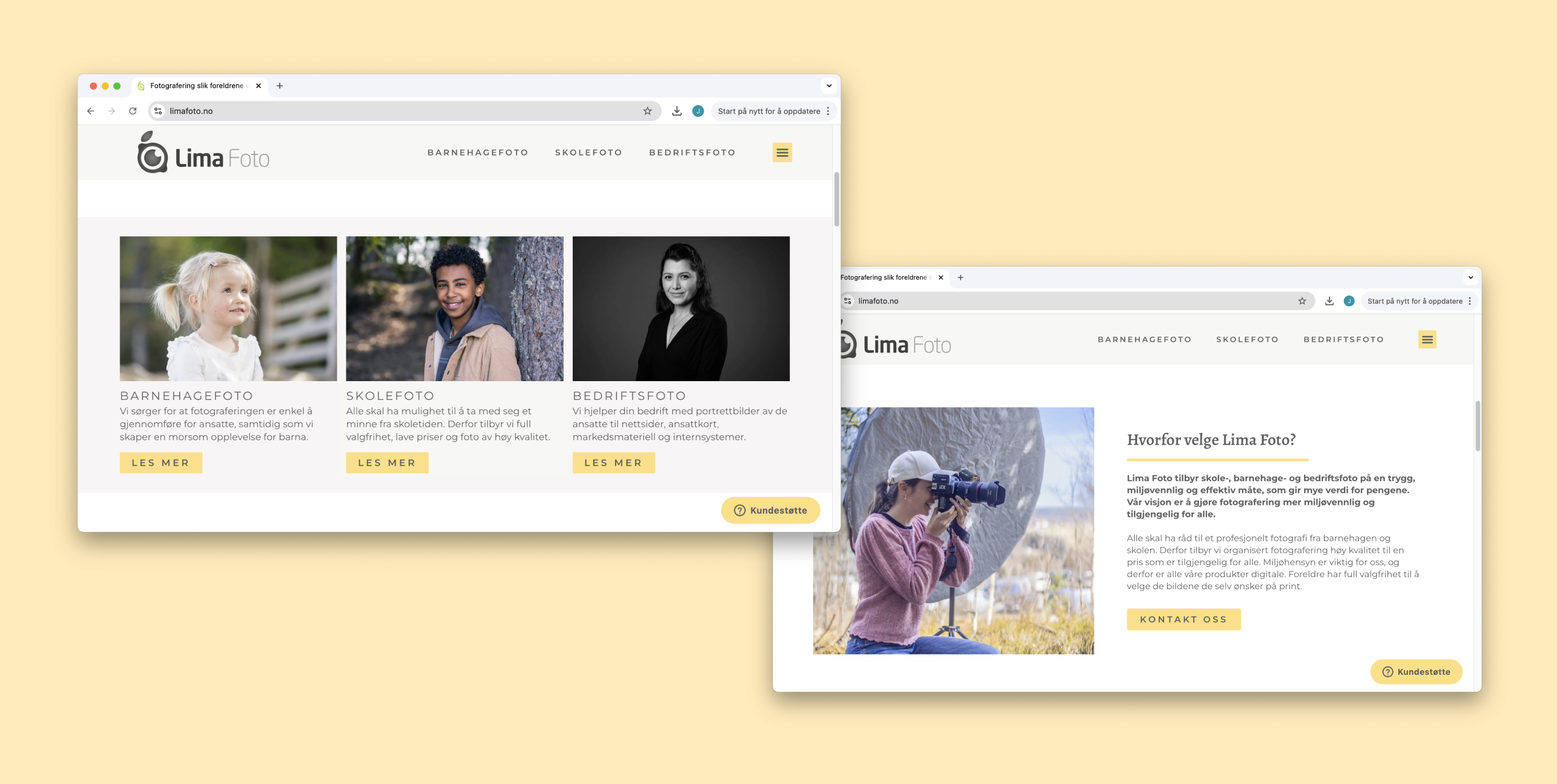 Skjermbilder fra nettsiden til Lima Foto