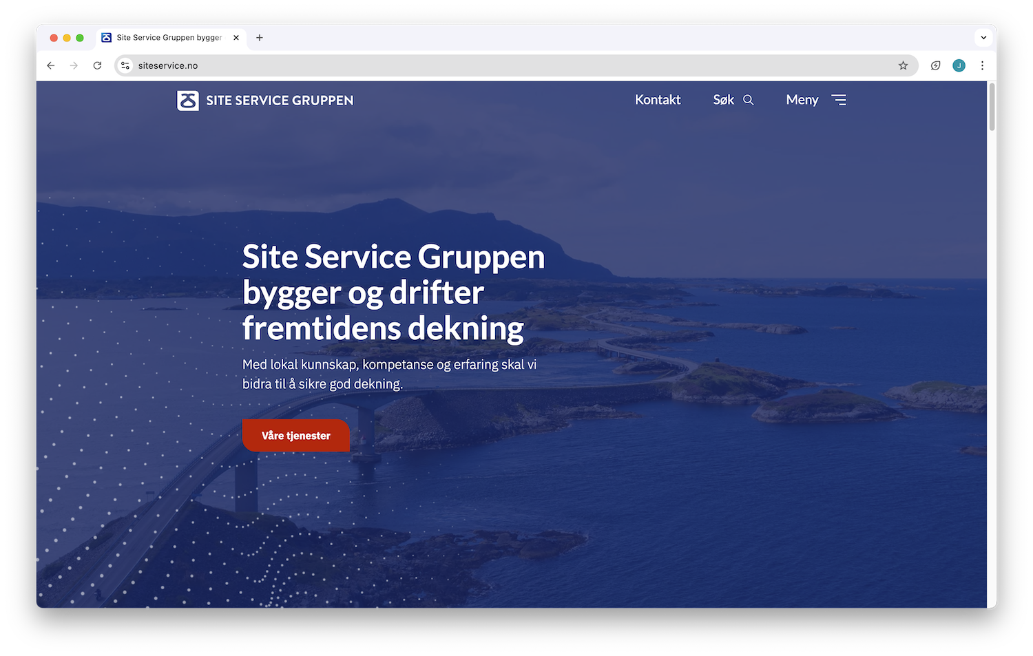 Skjermbilde av nettsiden til Site Service Gruppen
