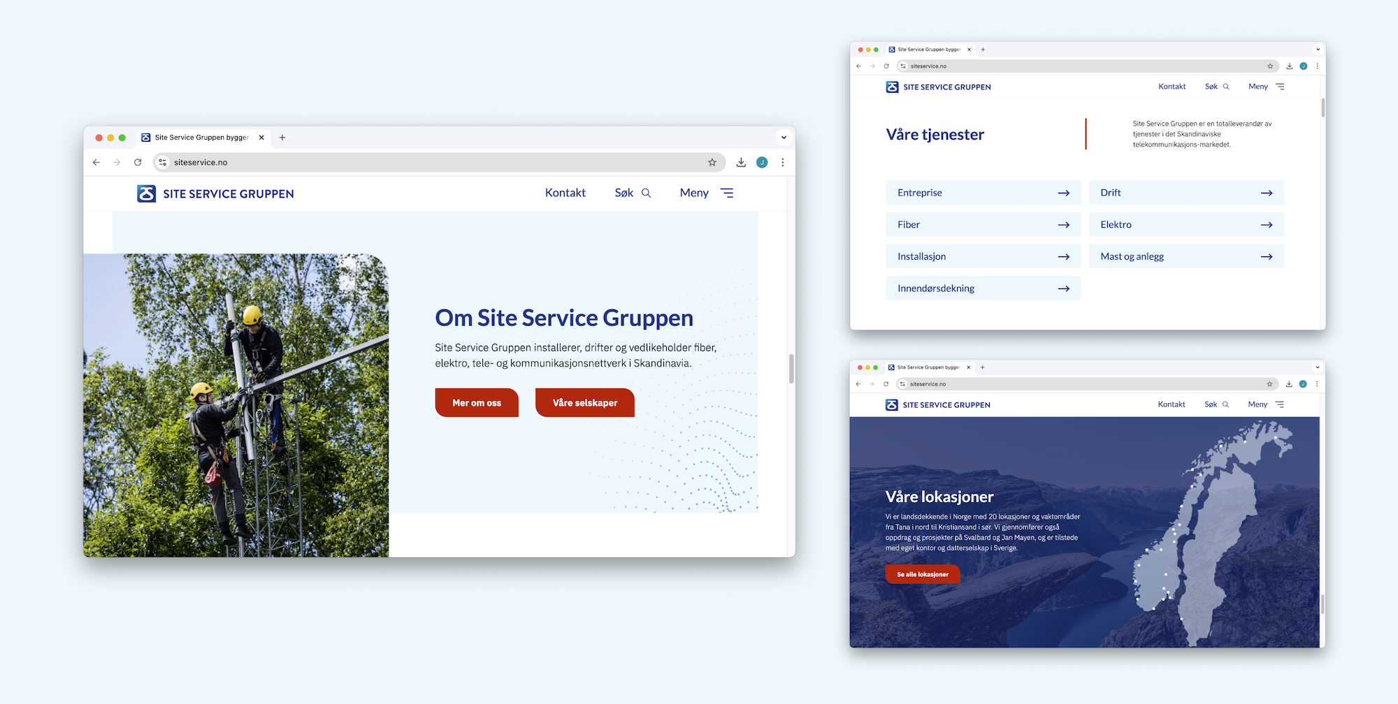 Skjermbilder fra nettsiden til Site Service