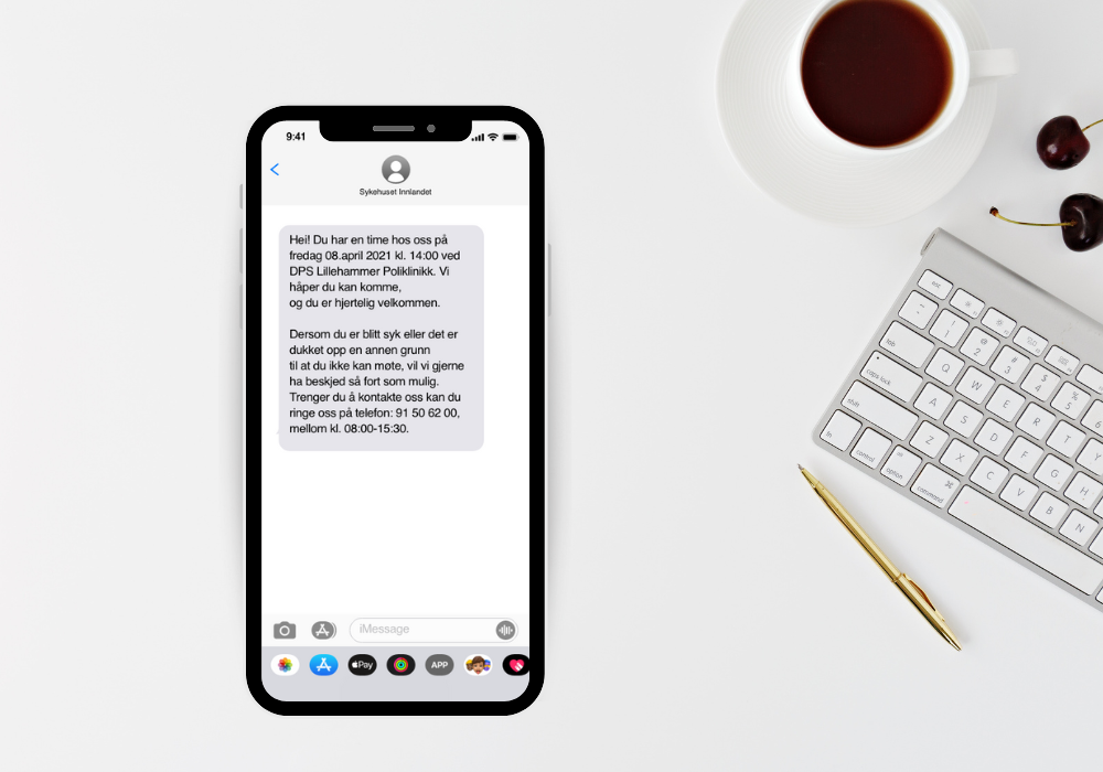 Visualisering av SMS-påminnelse til prosjektet Solskinn