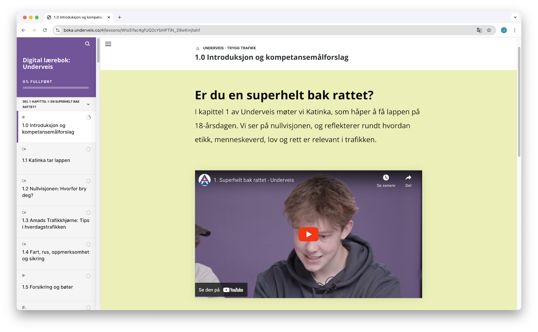Visning av et kapittel i den digitale boka til Underveis